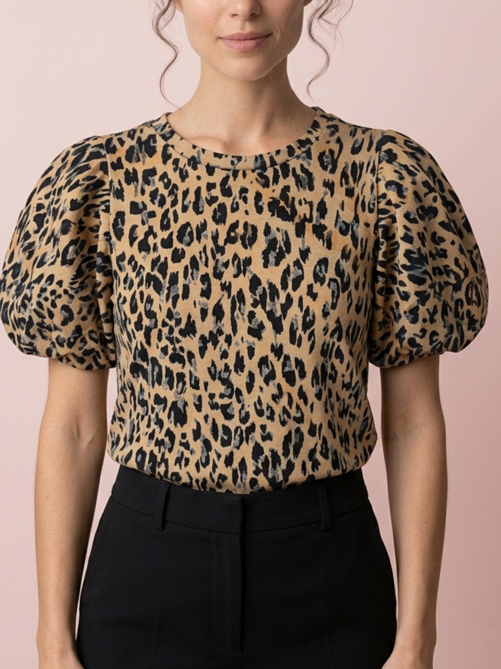 Worthington Leopard Print Puff Sleeve Top | Size S